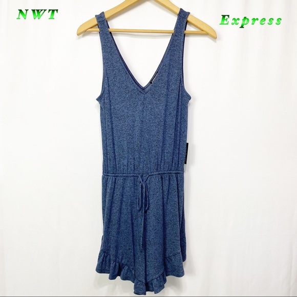 Express Pants - NWT-Express Blue Marl V neck Ruffle short Romper XS